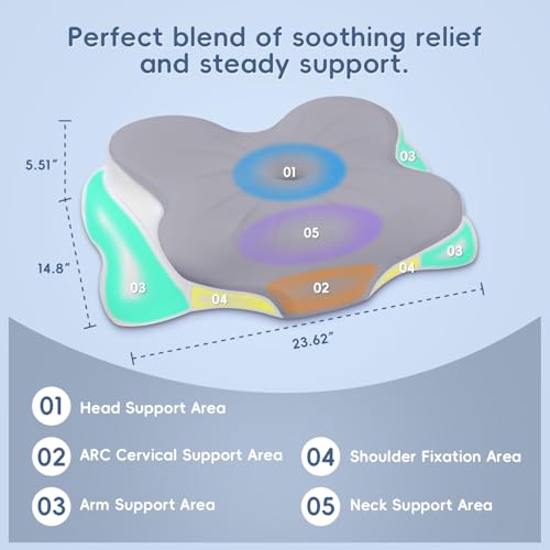 Memory Foam Cervical Neck Pillow with Dual Height Support - Grey