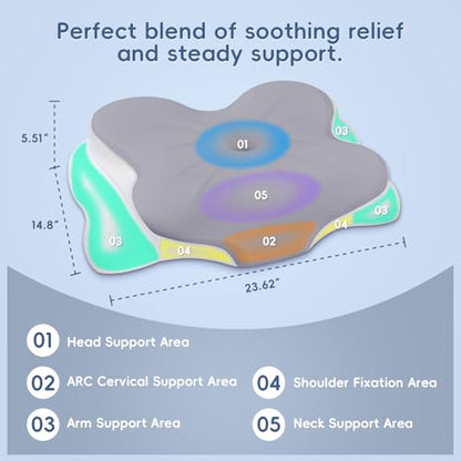 Memory Foam Cervical Neck Pillow with Dual Height Support - Grey