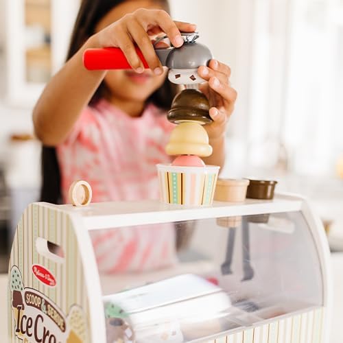 Melissa & Doug Wooden Ice Cream Counter - Pretend Play Store with 28 Accessories for Kids 3+