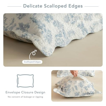 Lady Ann Oversized Floral King Bedspread Set - Light Blue 120x120 Inches, 3 Piece Cotton Quilt with Scalloped Edges, California King Variation