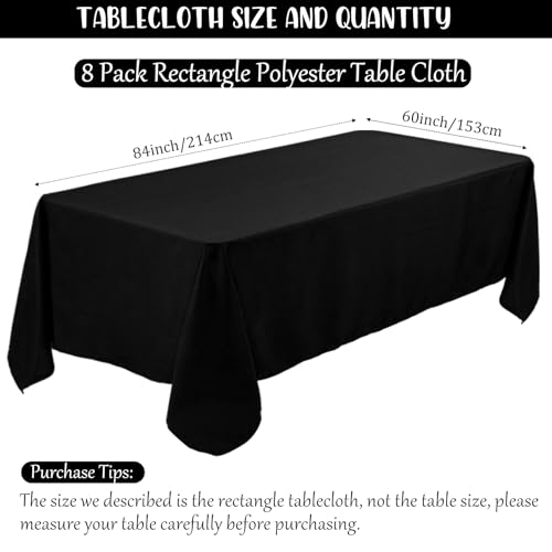 Black 8 Pack 60x84 Inch Polyester Rectangle Tablecloths for Wedding & Party