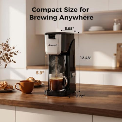 Silver 2-in-1 Single Serve Coffee Maker with K Cup & Ground Coffee - Travel Mug Friendly