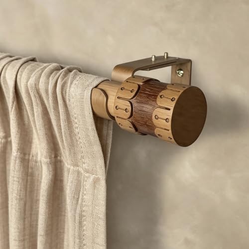 Faux Wood Curtain Rod 72-144 Inch Telescoping Heavy Duty with Finials