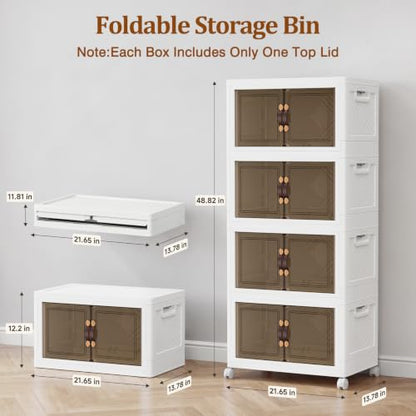 4-Tier Stackable Storage Bins with Lids and Wheels - 53QT White