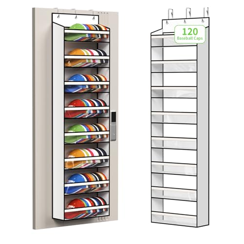White 8-Tier Over-the-Door Hat Rack for Baseball Caps Large Capacity Organizer