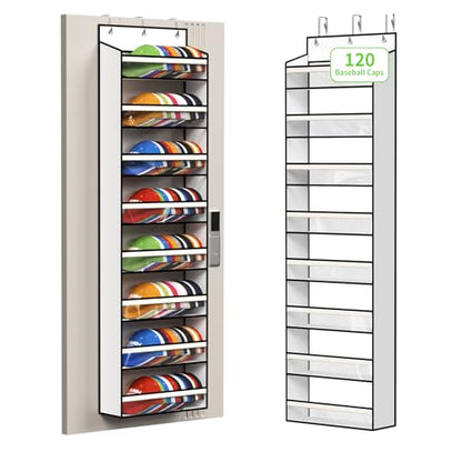 White 8-Tier Over-the-Door Hat Rack for Baseball Caps Large Capacity Organizer