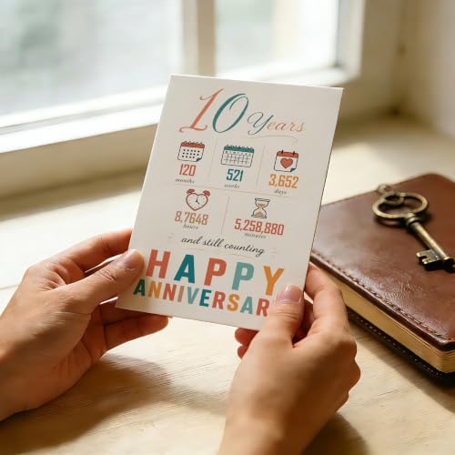 10th Anniversary Card - Funny Gifts for Him & Her, 7x5 Inches Double-Sided, XQ-123