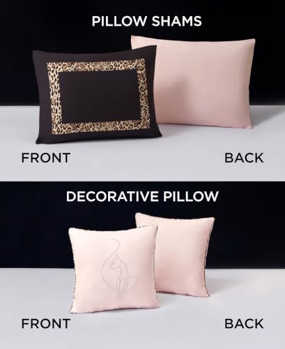 Baby Phat Leopard Hotel Border Comforter Set - Full/Queen, Reversible Microfiber, Black & Pink