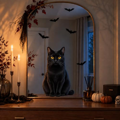 Funny Halloween Black Cat Window Clings - 6 Sheets Static Decor for Glass & Mirrors