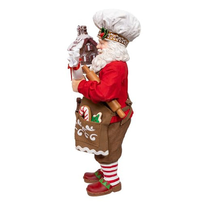 Holiday Santa Decor - Chef Santa Gingerbread House Figurine 10.5"