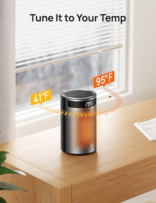DREO Space Heater, Portable Electric Heaters for Indoor Use with Thermostat, Digital Display, 1-12H Timer, Eco Mode and Fan Mode, 1500W PTC Ceramic Fast Safety Heat for Office Bedroom Home, Black