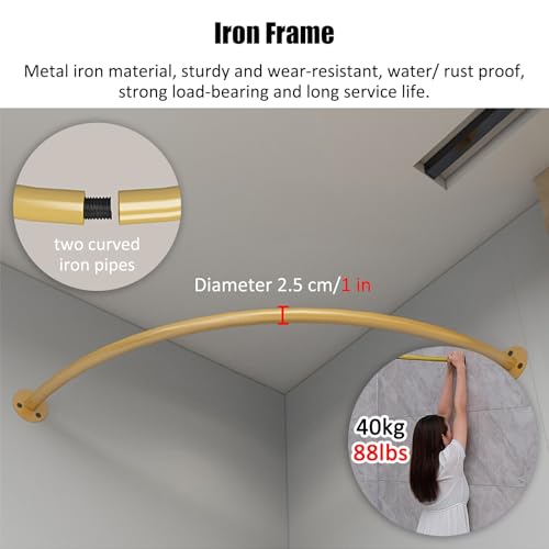 C Shaped Curtain Rod Set with Blackout Partition Curtain - Gold, 120cm