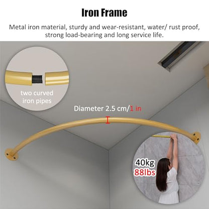 C Shaped Curtain Rod Set with Blackout Partition Curtain - Gold, 120cm