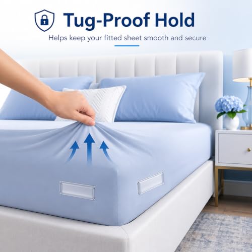 Fitted Bed Sheet Holders with Clear Locks - 4 Pack Mattress Corner Clips