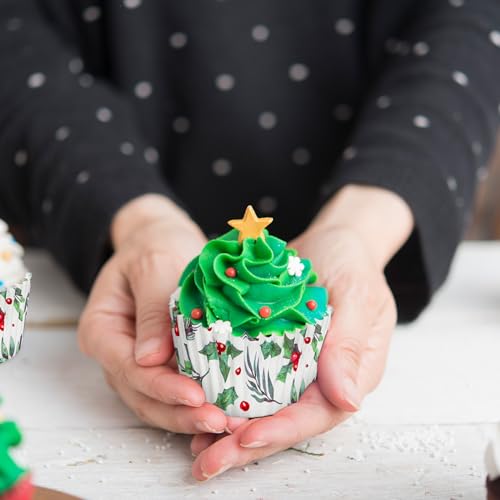Christmas Cupcake Liners Holly Print Watercolor Bakeware Holders 300pcs