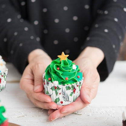 Christmas Cupcake Liners Holly Print Watercolor Bakeware Holders 300pcs