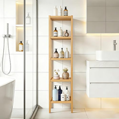 5 Tier Waterproof Bamboo Storage Shelf - Natural Finish, Wall-Mountable, Space-Saving Organizer - Variation of 5 Tier-wood