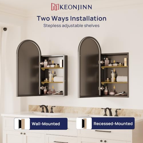 Black Medicine Cabinet with Mirror 16x30 Arched Wall Mounted Storage
