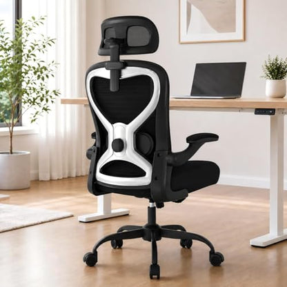 Ergonomic Office Chair with 3.5-Inch Cushion for Long Hours, Black/Satin Silver