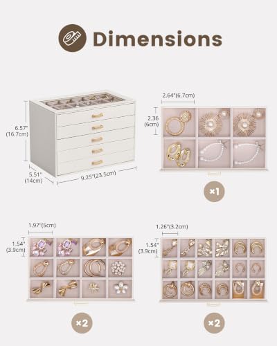Lolalet Earring Organizer Jewelry Box with Clear Lid - Beige, 5 Layers