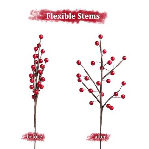 Artificial Red Berry Stems 13.5 Inch for Holiday Decor, 12 Pack