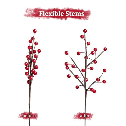 Artificial Red Berry Stems 13.5 Inch for Holiday Decor, 12 Pack
