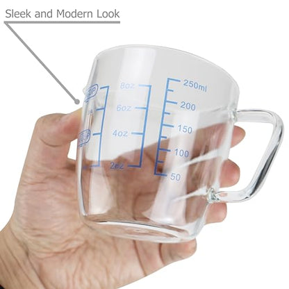 EIKS 9oz/250ml Glass Measuring Cups Coffee Milk Frothing Pitcher for for Espresso Cappuccino Latte Maker in Kitchen Restaurant