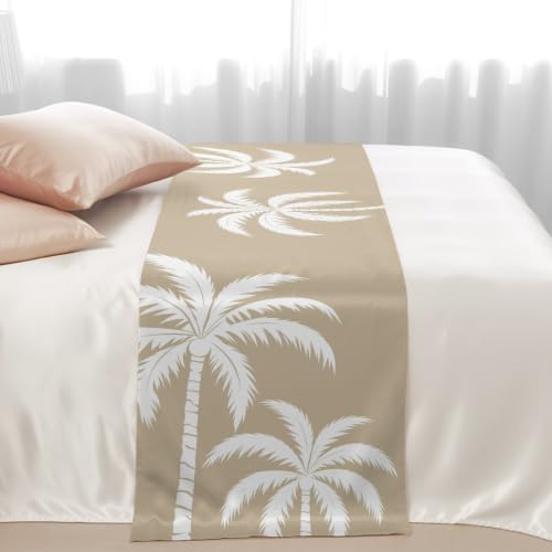 94x20 Inch King Size Bed Runner Scarf - Brown Palm Tree Tropical Decor