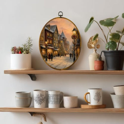 Christmas Village Street Oval Wall Art - Snowy Holiday Decor, Variation of THIS listing