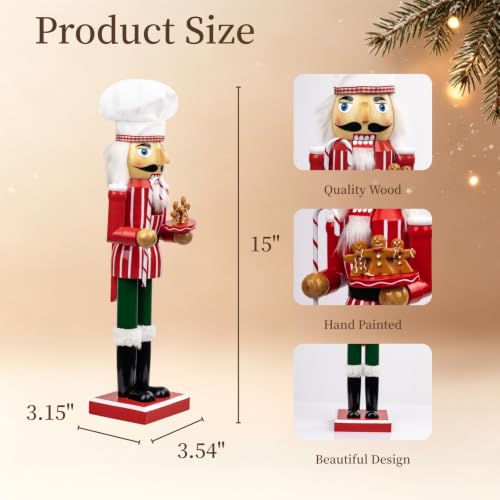 15-Inch Christmas Chef Nutcracker Figurine - Gingerbread Baking Decor