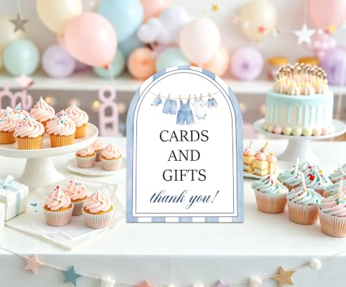 Blue Jean Baby Shower Table Sign - Denim Western Cards & Gifts, 6x8 Inch Wooden Sign with Stand - Blue Jean Variation