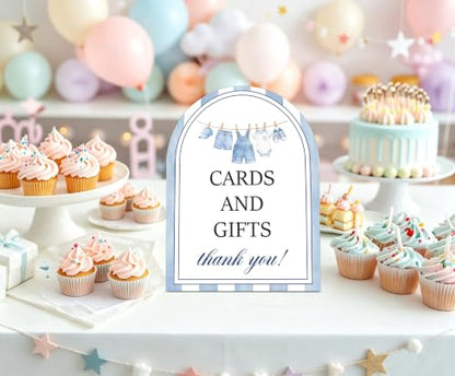 Blue Jean Baby Shower Table Sign - Denim Western Cards & Gifts, 6x8 Inch Wooden Sign with Stand - Blue Jean Variation