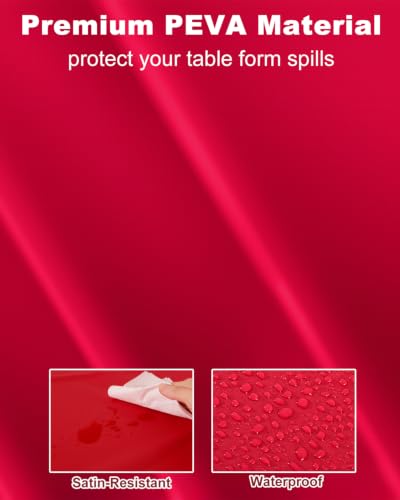 Red Plastic Tablecloth 3 Pack - Scalloped Waterproof Disposable Party Cover