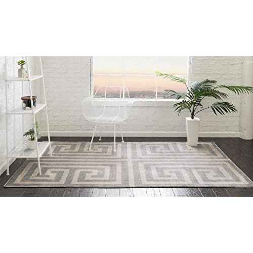 Unique Loom Athens Collection Classic Geometric Modern Border Design Area Rug, 2 ft x 3 ft, Gray/Beige