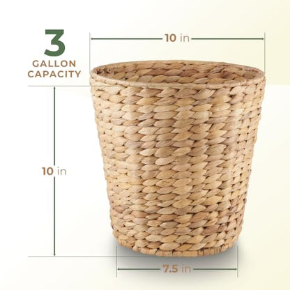 Natural Water Hyacinth 2-Pack 3 Gallon Decorative Wicker Trash Cans for Bathroom