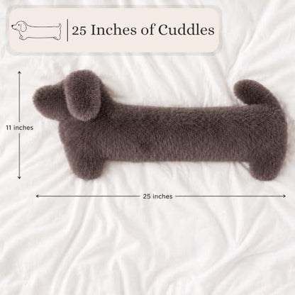 Gray Dachshund Pillow, 25-Inch Long Plush Sausage Dog for Home Decor & Cuddling
