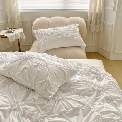 White King Pinched Pleated Duvet Cover Set - Luxury Bedding for Women