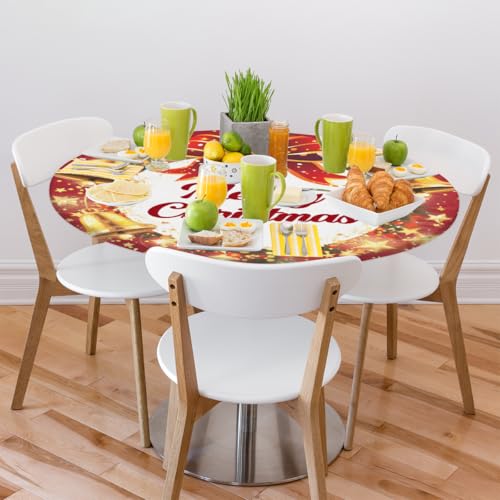 Round Waterproof Tablecloth 45-56 Inches with Elastic Edge, Holiday & Party Use - Variation 42 / 56"