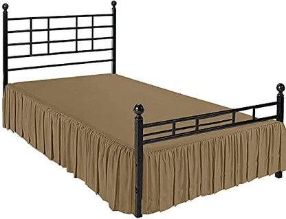 Queen Size Ruffle Bed Skirt 15 Inch Drop Taupe Solid Microfiber Easy Fit