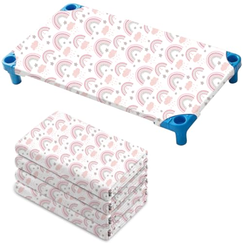 Rainbow Cot Sheets for Daycare - Fits 23 x 52 Inch Toddler Cots, 4 Pack