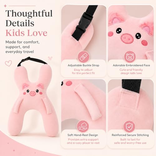 Kids Car Neck Support Pillow with Plush Comfort and Gray Cover - Travel Cushion for Kids