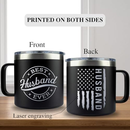 Personalized Husband Gift Tumbler 14oz Stainless Steel with Lid - Anniversary & Birthday Gift for Him