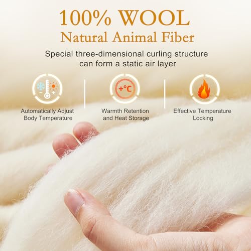 All-Season Wool Comforter Queen with Washable Cotton Duvet Cover - Breathable & Moisture-Regulating Bedding Set