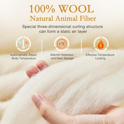 All-Season Wool Comforter Queen with Washable Cotton Duvet Cover - Breathable & Moisture-Regulating Bedding Set