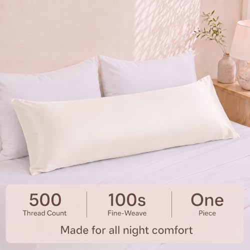 Cream 100% Cotton Sateen Body Pillowcase 20x54 with Envelope Closure - Soft & Hotel Style Bedding