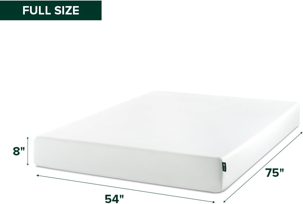 Zinus 8 Inch Full Green Tea Memory Foam Mattress - Medium Firm, Zoned Pressure Relief, Fiberglass Free