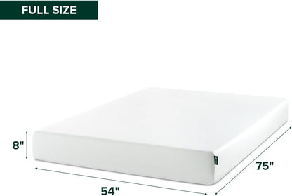 Zinus 8 Inch Full Green Tea Memory Foam Mattress - Medium Firm, Zoned Pressure Relief, Fiberglass Free