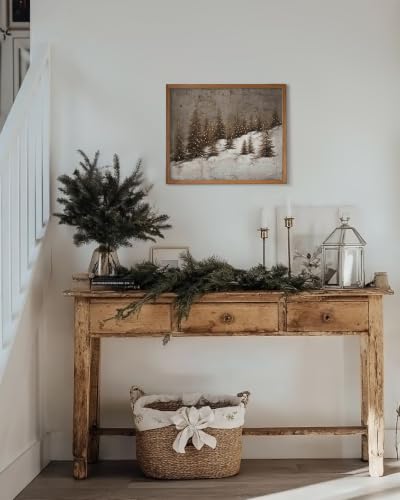Vintage Christmas Tree Wall Art Canvas Print - Farmhouse Forest Scene, 10x8 Inch, Unframed - Christmas Pine Forest Variation