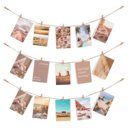 Mini Clothespins for Photos with Jute String - 100 Pcs, Wall Decor