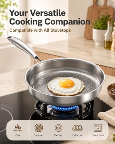 10-Inch Titanium Frying Pan with Lid - Non-Toxic, Hammered Chef-Grade Skillet